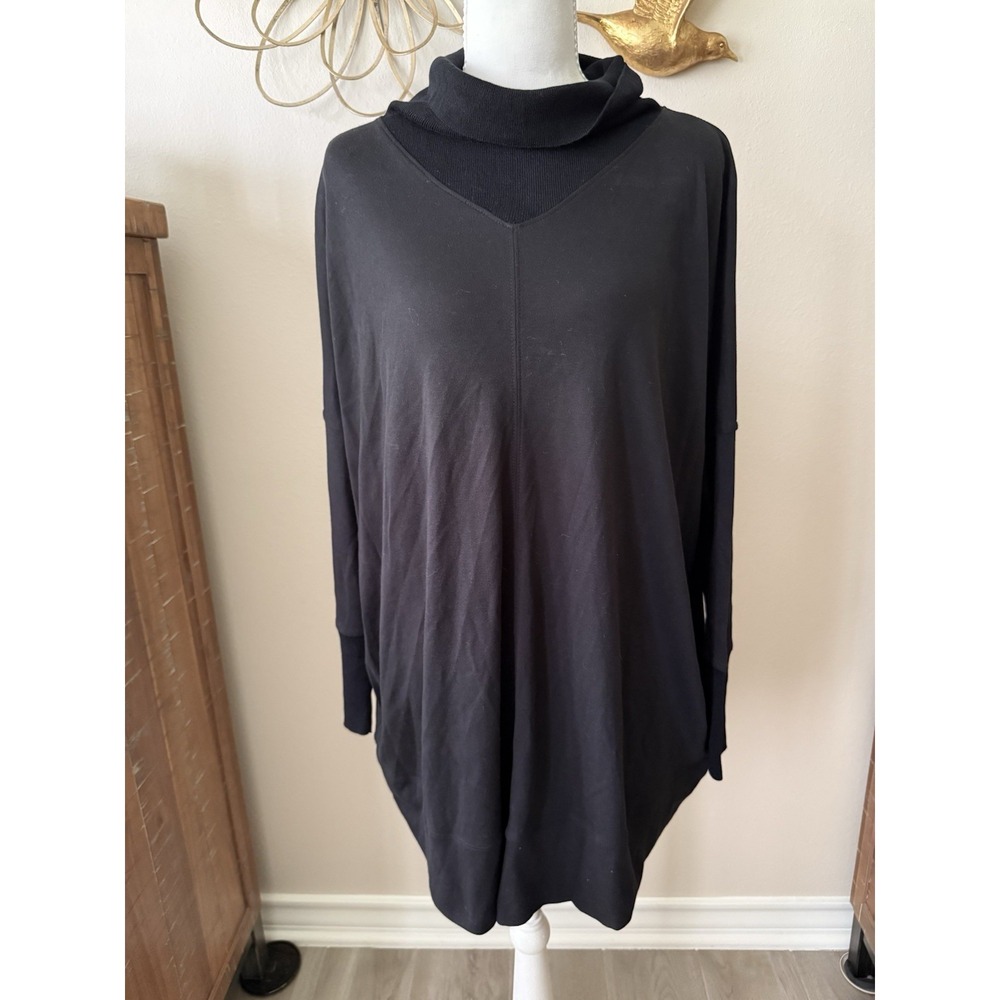 PLANET by Lauren G Black Pima Cotton Modal Poncho Tunic Top One Size Oversized